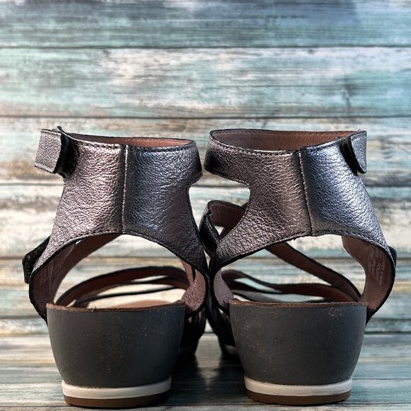 Dansko Veruca Gladiator Sandal Womens Sz 8.5-9 Metallic Gray Leather Wedge Heel - Picture 6 of 14
